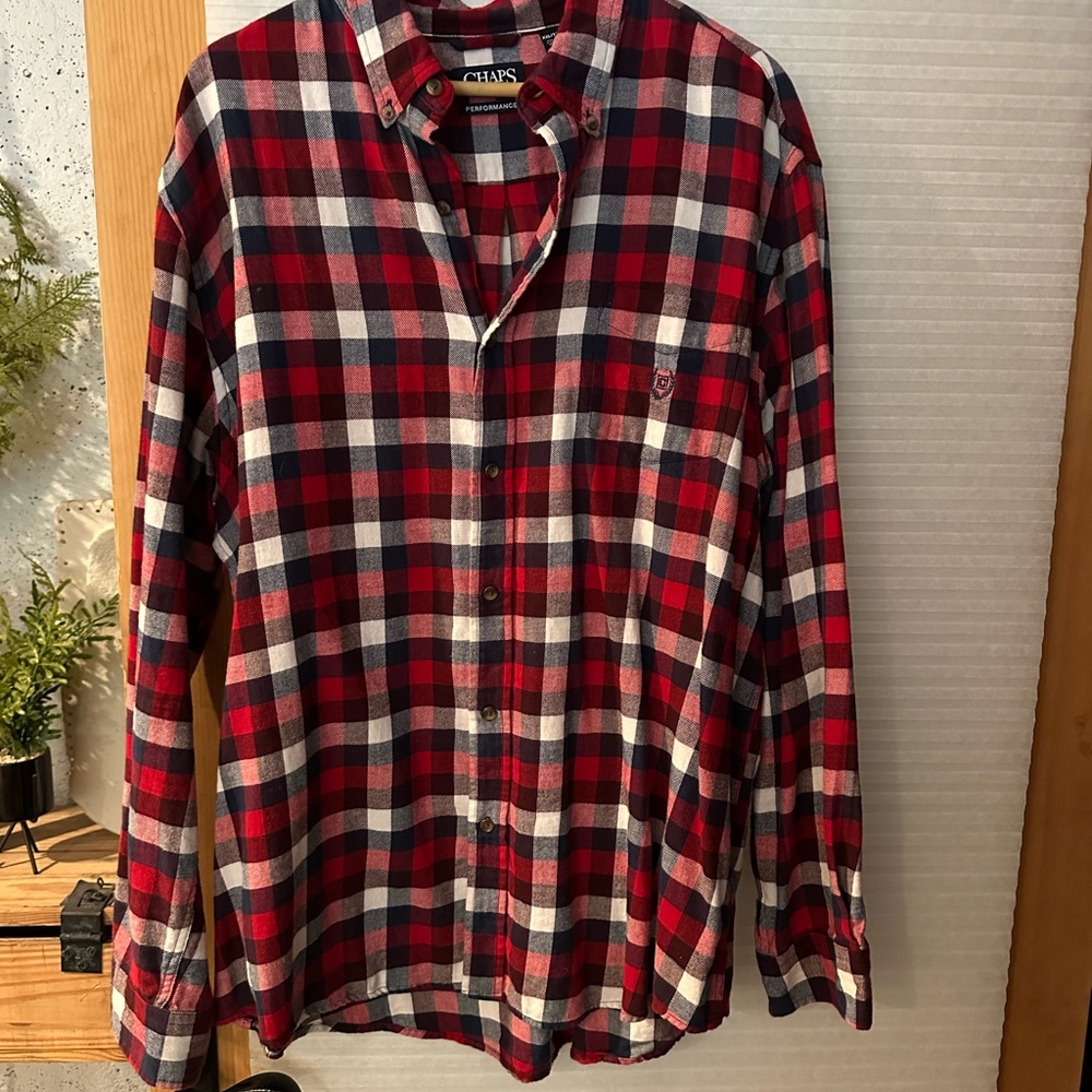 Chaps Men's Red and Blue Plaid Shirt